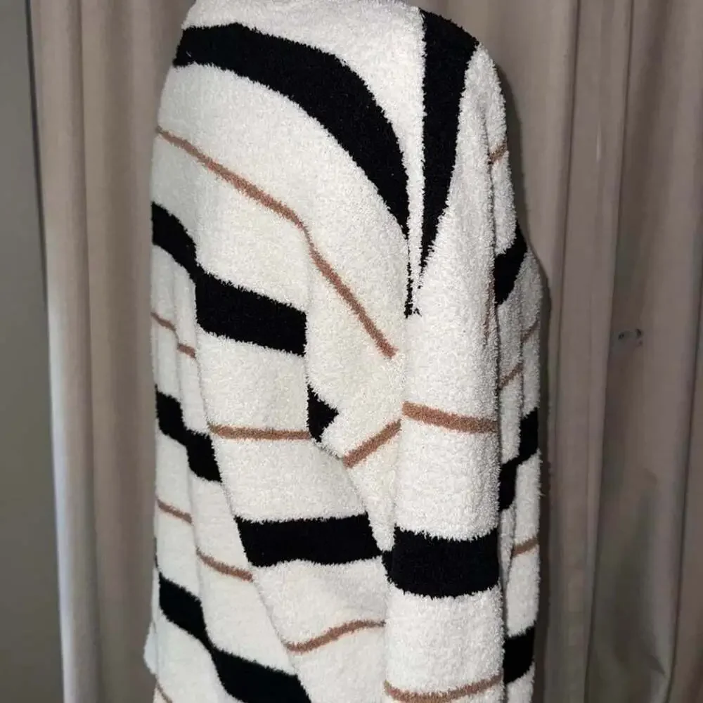 Altar'd State Striped Fuzzy Sweater Size S Cream Black Tan Cozy Knit